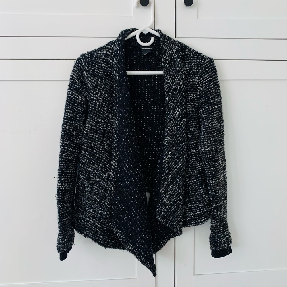 Club Monaco Gray/Black Wool Blend Cardigan Size Medium